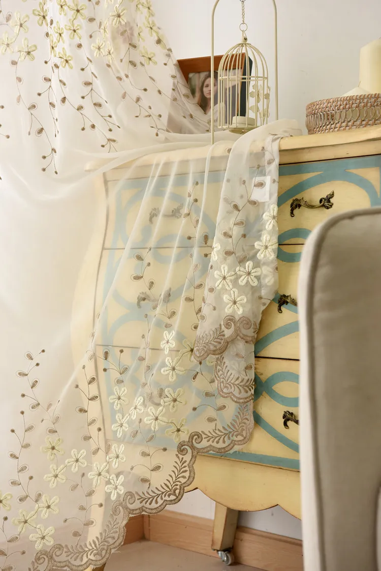 Белые тюлевые занавески с вышитыми цветами для гостиной, бежевые прозрачные Занавески для спальни, занавески из вуали, занавески 273& 30