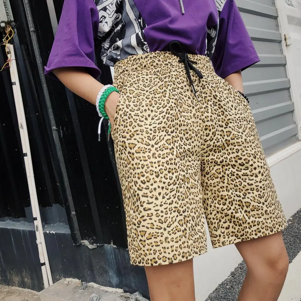 

Jasmine 2-colour super-leopard print original BF loose hip-hop, wide legs, thin leisure drawstring shorts