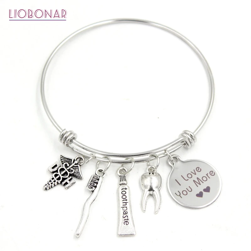 

1PC Stainless Steel Wire Bangle Jewelry Adjustable Expandble Bangle Dentist Bracelet Toothbrush Toothpaste Tooth Bracelet Gift