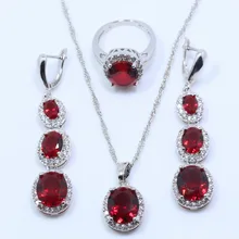 925 стерлингового серебра Свадебные Красный Гранат комплект ювелирных изделий для Для женщин кольцо серьги Подвески Сеть бесплатно Подарочная коробка T17