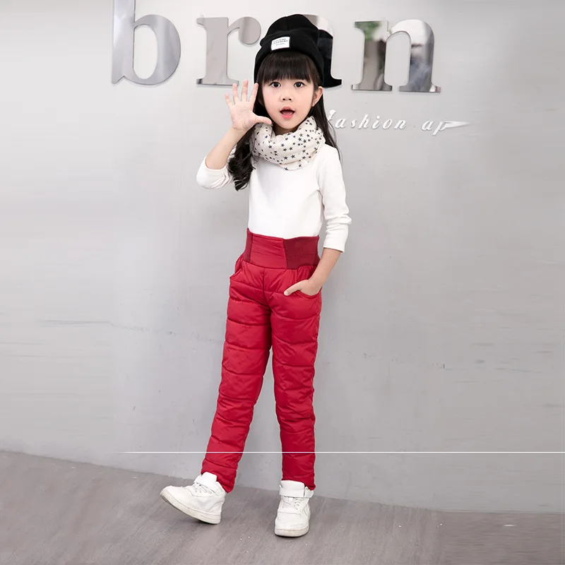 Goedkoop Casual Meisje Jongen Winter Broek Katoen Gevoerde Dikke Warme Broek Waterdicht Ski Broek 10 Jaar Elastische Hoge Taille Baby Kid broek
