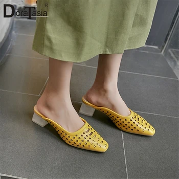 

DORATASIA Brand New Big Size 34-42 Ladies High Heels Hollow Genuine Leather Slippers Shoes Woman Causal Outside Summer Mules