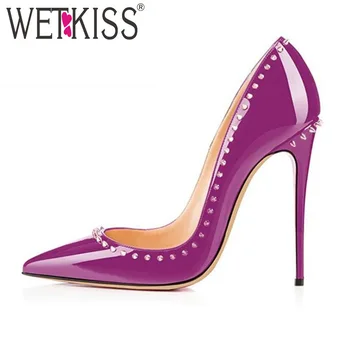 

WETKISS Big Size 33-45 Occident Super High Heels Women Pumps Pointed Toe Shoes Shallow Rivet Footwear Fashion Female Party Shoes