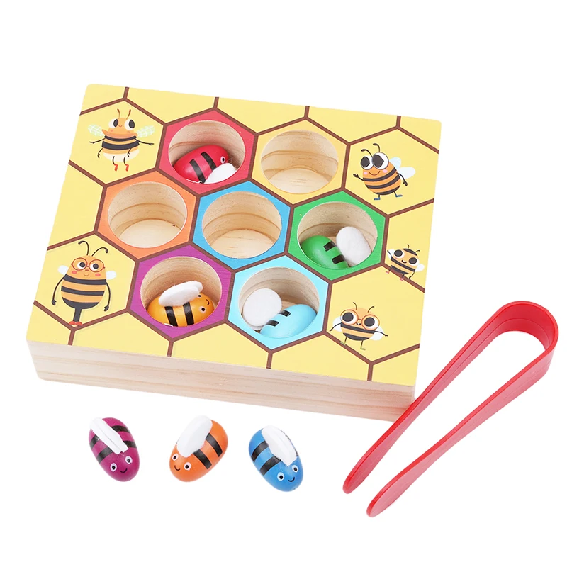Творческий улей клип игры цветные познавательные развивающие игрушки клип маленькая пчела деревянные ранние Монтессори детские головоломки игры игрушка