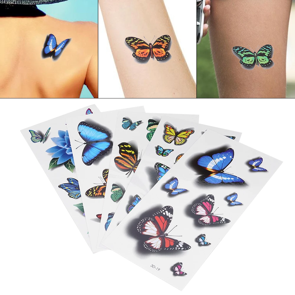 5Pcs 3D Butterfly Disposable Tattoo Stickers Waterproof Colorful Tattoo Sticker Decals For Girls