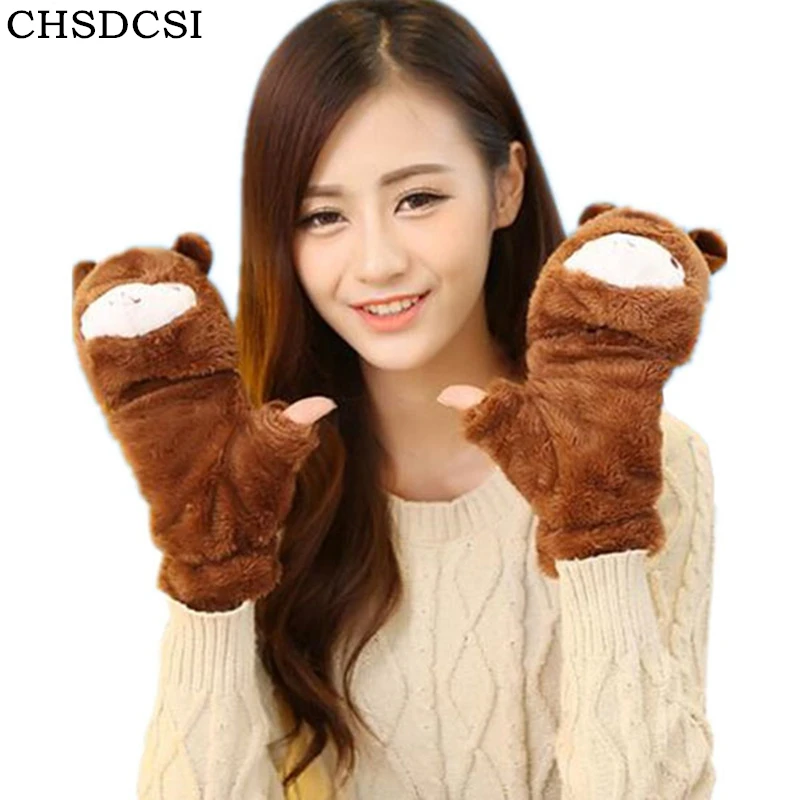 CHSDCSI Novelty Warm Women Gloves Cartoon Alpaca Ear Cute Fleece