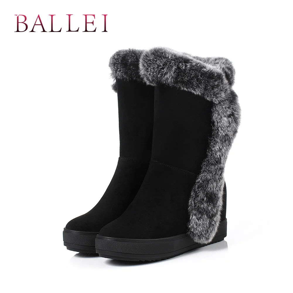 Sólido Botas Moda Cálida Zapatos Pu black Mujer Invierno Lujo Elegante Redonda White Lana Calidad De Ballei Tacón Punta B96 wSqxXgvn