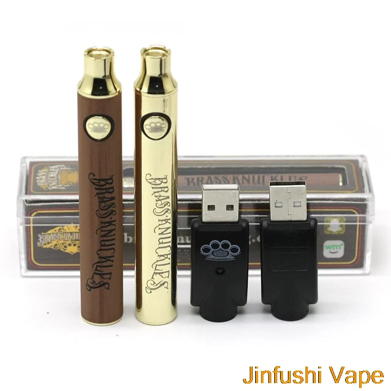 New Brass Knuckles Battery Gold//Wood 650//900mAh with USB Charger 510 Thread Lot