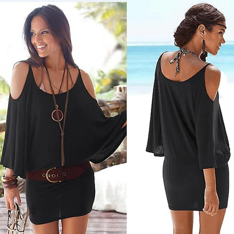 2016 Summer font b Women b font Off Shoulder Batwing Sleeve Backless Casual Loose Beach font