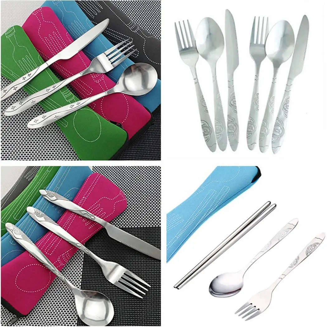 

New Stainless Steel Table Knife Fork Spoon Teaspoon Set Dinnerware Camping Tableware Three-Piece Portable Cutlery Outdoor