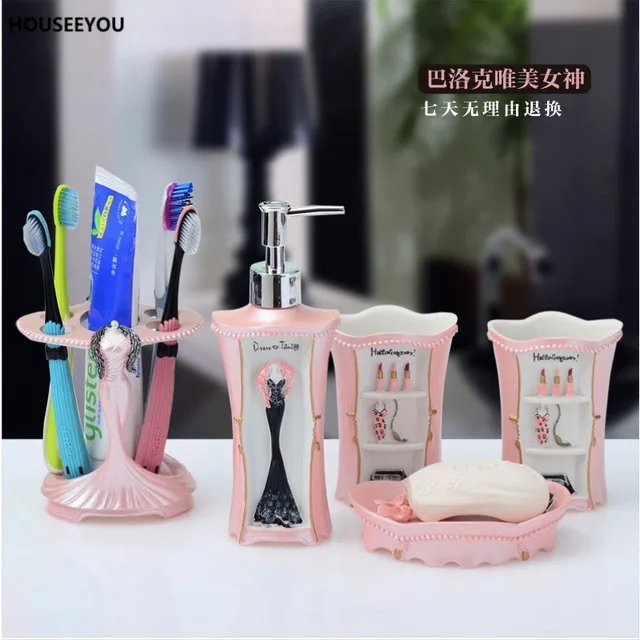 Baroque Dess Beautiful Bathroom Set Artwork Creative Resin Baroque Dess Beautiful Bathroom Set Artwork Creative Resin Accessories Washing Wedding Decoration Gift 5pcs