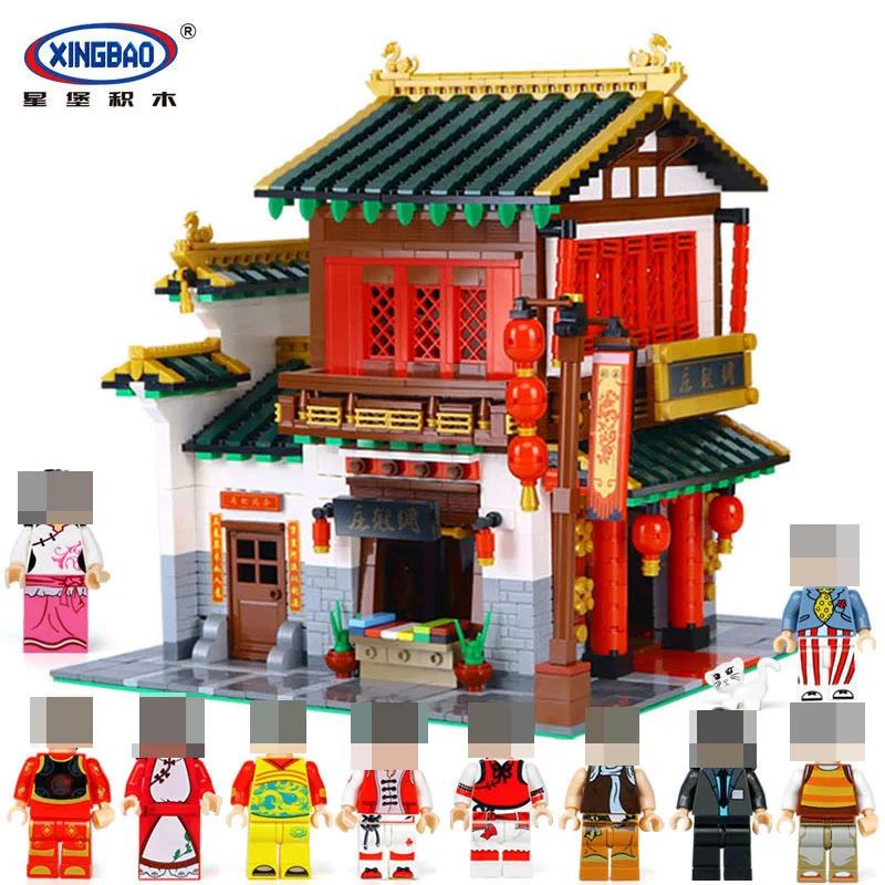 

XingBao 01001 2787Pcs Block Creative Chinese Style The Chinese Silk and Satin Store Set Building Blocks Bricks Toys Model