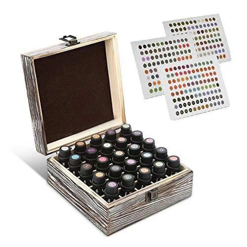 

New 25 slots vintage wooden essential oil box with lock Perfume Oil Collecting Case Organizer for gift box