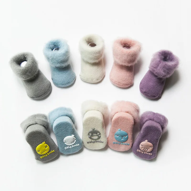 

3pairs/pack Autumn Winter Plus Velvet Thick Baby Socks Without Bones To Keep Warm Non-slip Baby Socks 0-3T Newborn Wholesale