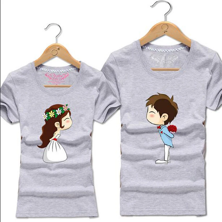 Korean Cute Cartoon Women T-Shirt Matching Couples Outfits Clothing T Shirt For Lovers Clothes Short Sleeve Couple Tee Big Size