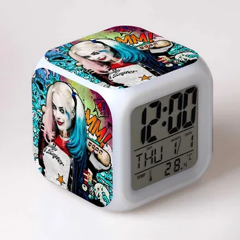 

2016 Suicide Squad Harley Quinn Figurin Joker Figma juguetes Alarm Clock LED Colorful Touch Light PVC Figurine Toy for Boys