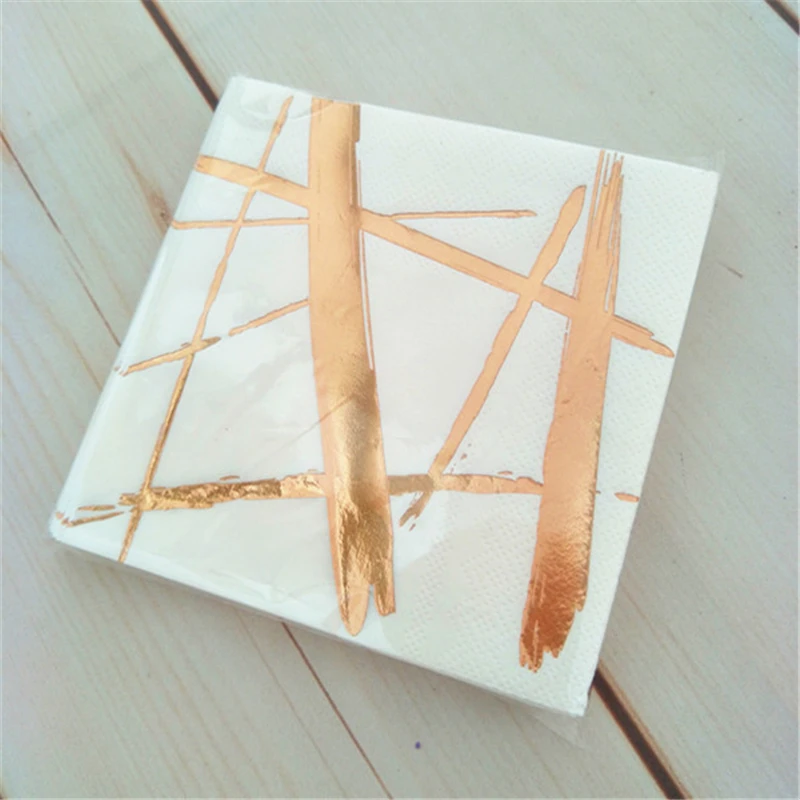

80pcs/lot Foil Rose Gold Paper Napkins Brush Stroke Tissue Serviettes Tea Cake Party Napkins for Wedding Birthday New Year Party