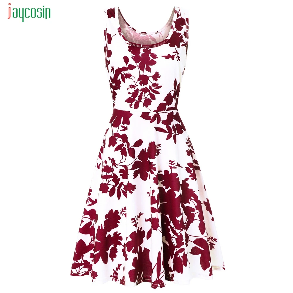 

Jaycosin Women's Floral Print A-line Dresses For Ladies Sleeveless Casual Dress Round Neck Hot Sales Vestidos De Festa