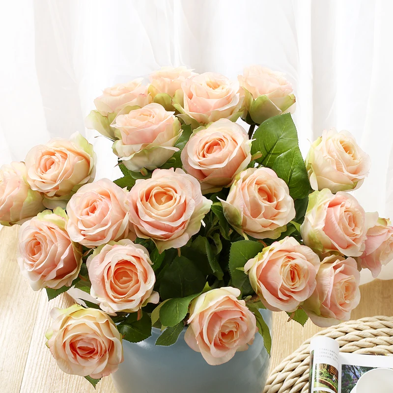 

European Champagne White Rose Simulated Dried Flowers Home Living Room Balcony Garden Decorations Romantic Festival Gifts