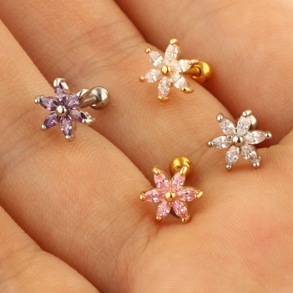 JUNLOWPY 16G Stainless Steel Ear Stud Silver Gold Barbell Star Zircon Tragus Earring Cartilage Helix Piercings Body Jewelry