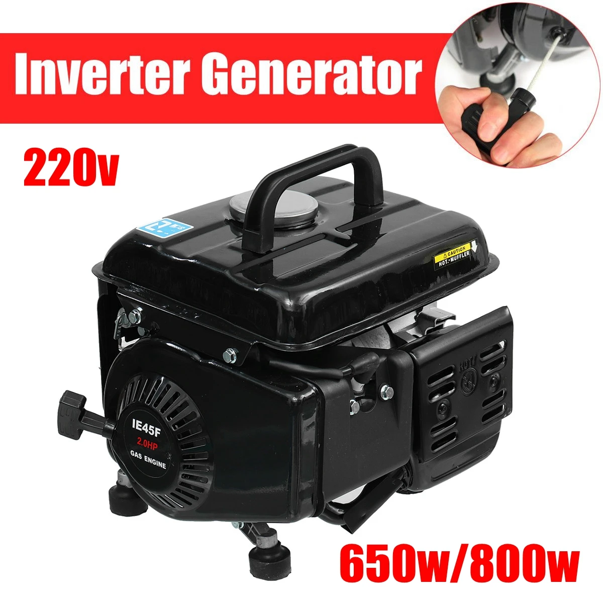 

Portable 220V Generator Gas Gasoline Powered Electric Camping RV Quiet Inverter 650W 800W Peak-
