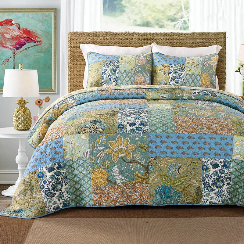 고급 패치워크 이불 세트, 침대용 코튼 침대보, 세척 가능한 킹 사이즈 침대 담요 2 개, 3 개