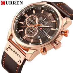 Роскошные брендовые для мужчин модные спортивные часы CURREN Кожа Кварцевые повседневное аналоговые часы Дата Бизнес мужской хронограф
