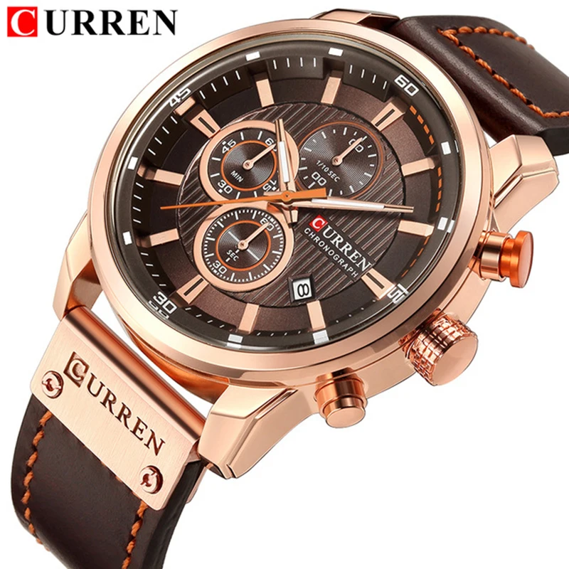 

Brand Luxury Men Sport Fashion Watch CURREN Leather Quartz Casual Men Analog Watches Date Business Male Chronograph Clock