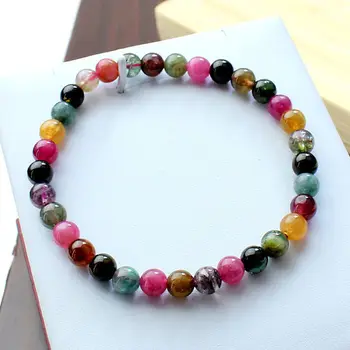 

FREE SHIPPING Natural Colorful Tourmaline Crystal Clear Beads Women Bracelet AAAA 6 mm
