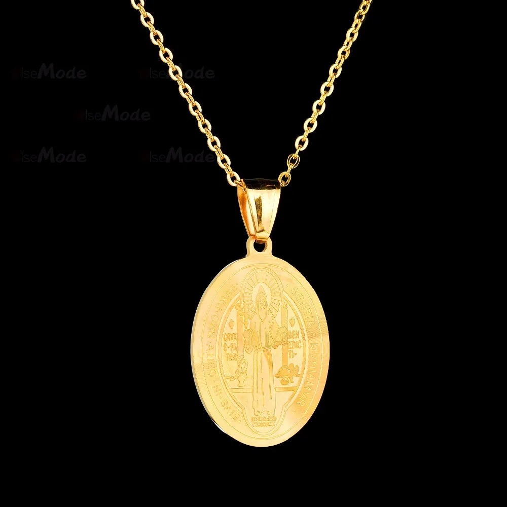 Ожерелье для мужчин и женщин ELSEMODE Gold Saint Benedict of Nursia ожерелье из нержавеющей стали