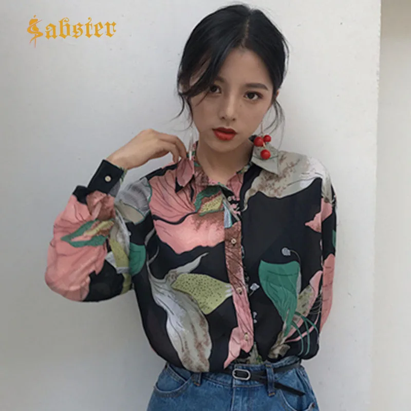 

Womens Tops and Blouses 2019 Streetwear Floral Print Womens Clothing Vintage Print Summer Loose Blouse kz722