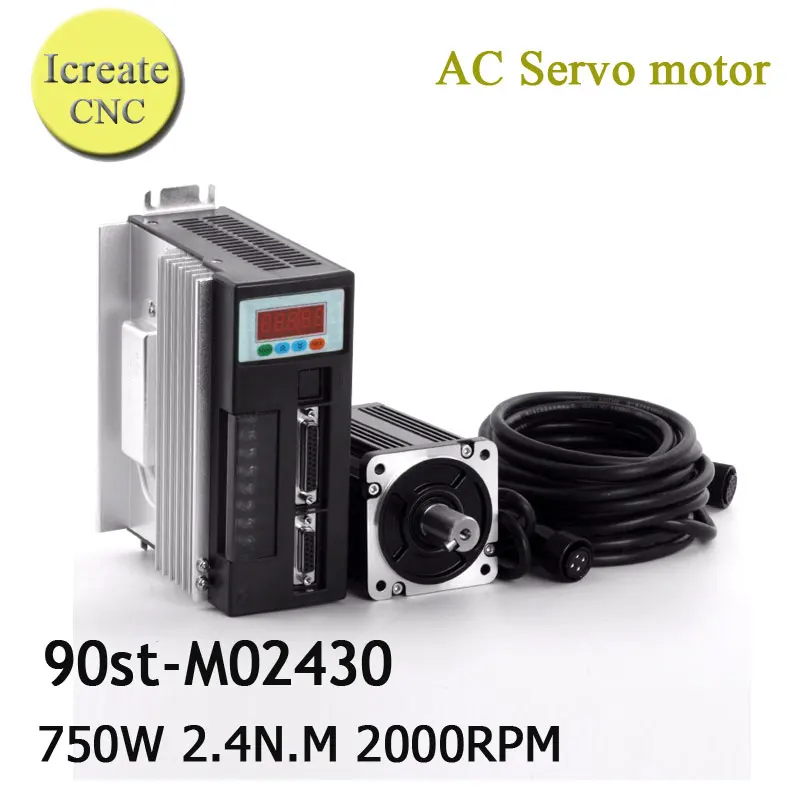 

220V 750W 90ST-M02430 AC Servo motor 3000RPM 2.4 N.M. 0.75KW servomotor Single-Phase ac drive permanent magnet Matched Driver