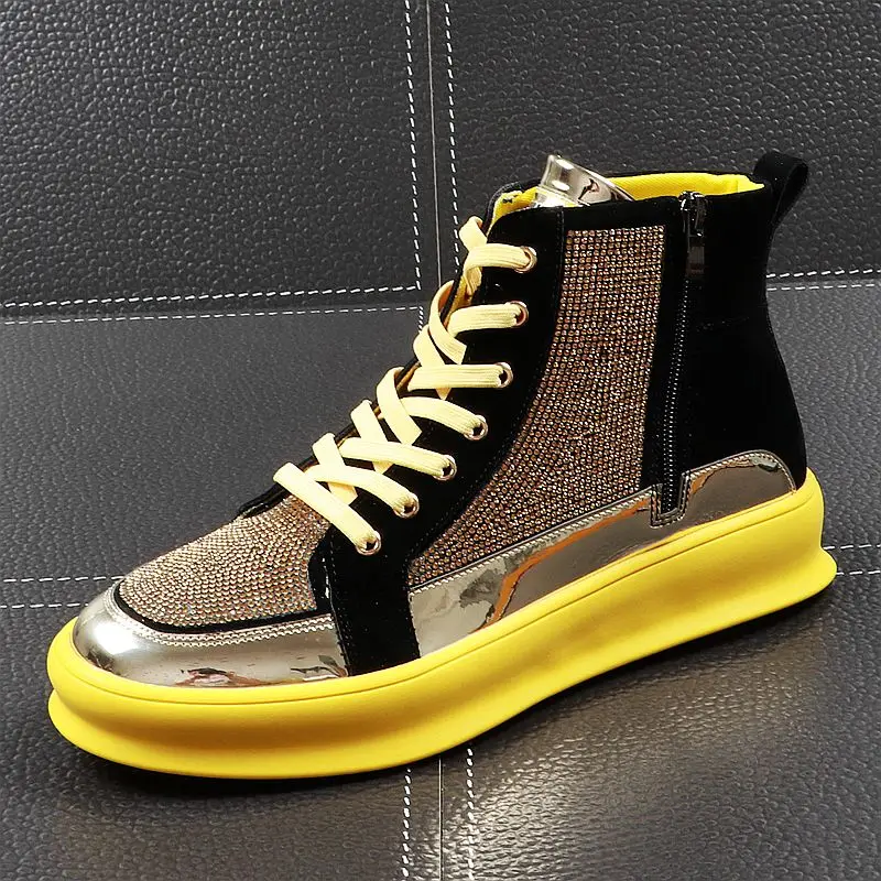 CuddlyIIPanda Men New Fashion Casual Ankle Boots Spring Autumn Crystal High Top Trending Sneakers Male Luxury Brand Bling Shoes |