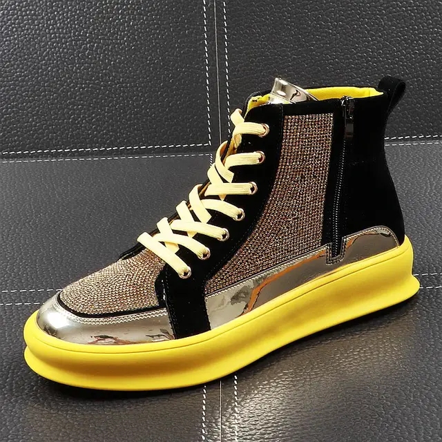 US $43.64 CuddlyIIPanda Men New Fashion Casual Ankle Boots Spring Autumn Crystal High Top Trending Sneakers M