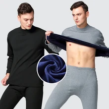 Новое термобелье мужские утепленные плюс бархатные кальсоны костюм среднего возраста Высокий воротник теплое 2 нижнее белье из нескольких частей набор