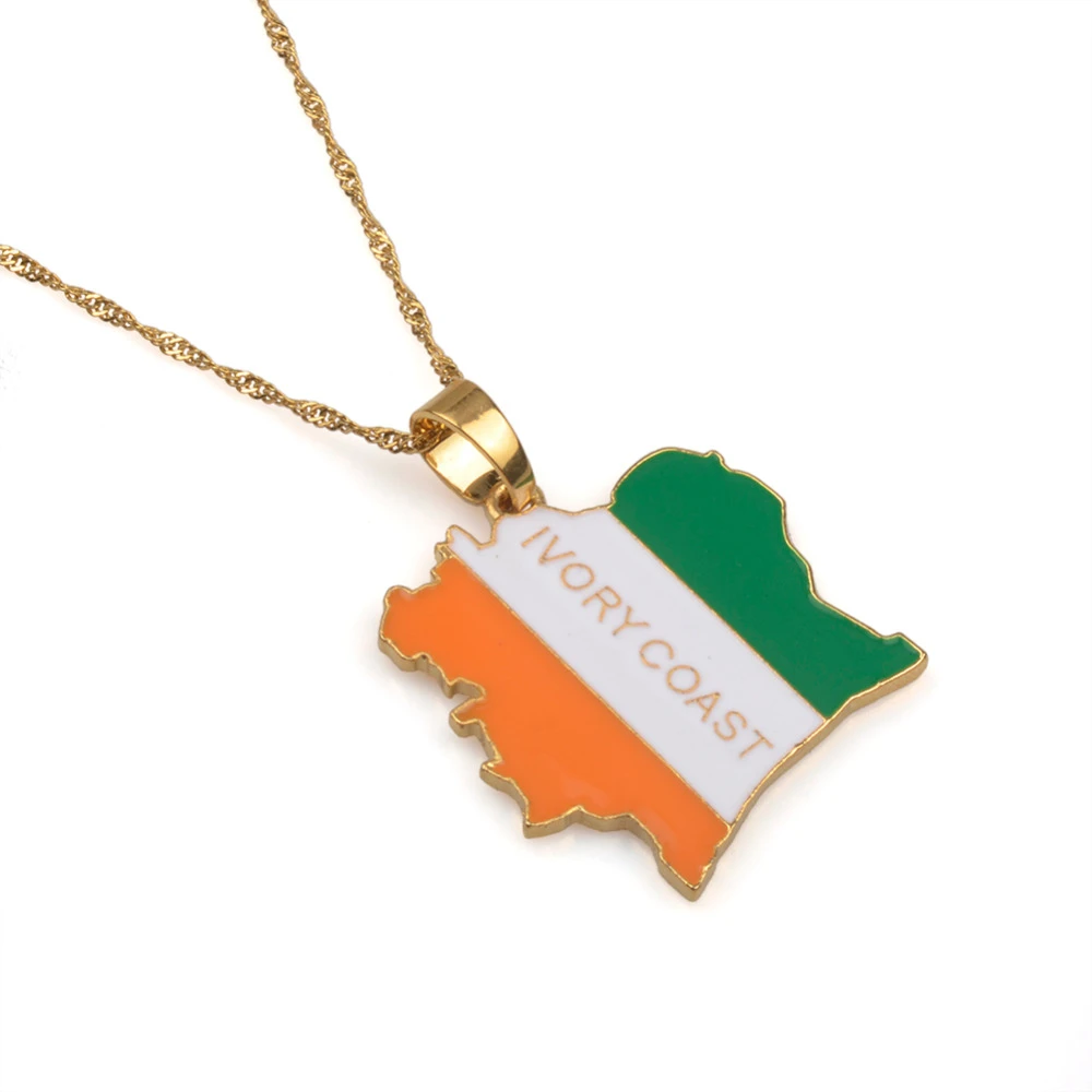 Cote D Ivoire Map Flag Necklaces Jewelry Ivory Coast Country Map Gold Color And Silver Color Product Back With Brand Logo J0367 Pendant Necklaces Aliexpress