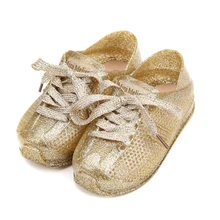 Mini Melissa Tennis Sports Shoes 2018 New Summer  Flat Tie Shoelace Sandals Sneakers Breathable Shoe Love Girl Jelly Gold