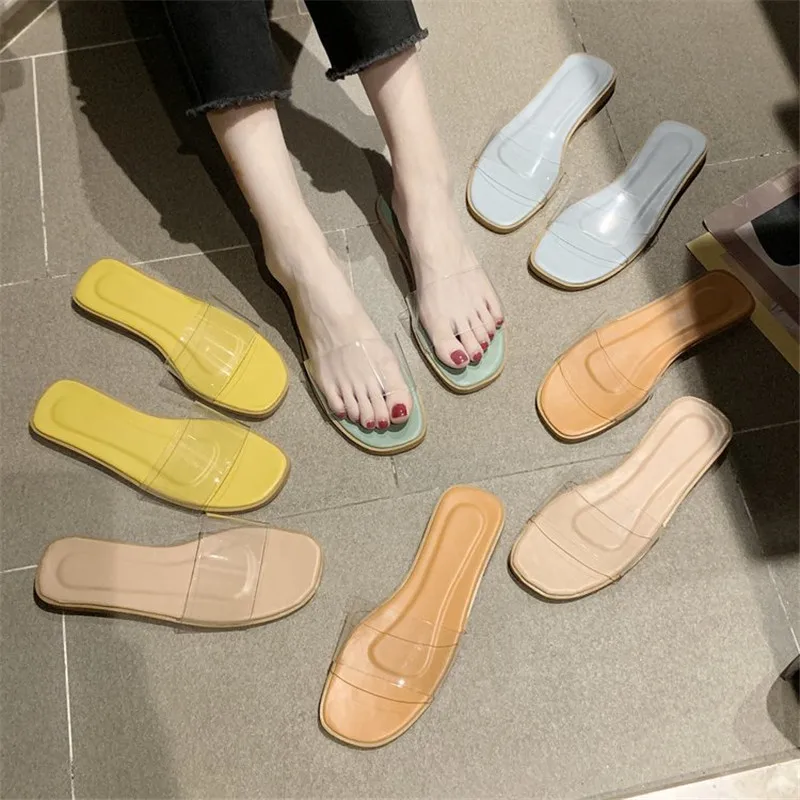 

TANGNEST Women Summer Slippers Candy Colors Transparent Flat Comfortable Solid Beach Slides Casual Female Sandals XWT1831