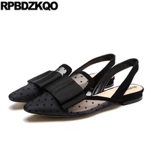 Женская платье обувь сандалии дизайнер меш плоские Slingback лук вечеринка Китай мода шнурок Размер 34 Остроконечные дам черный отправка капель европейская весенняя осень последние Мода красивая