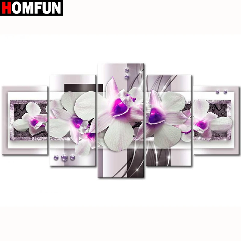 HOMFUN 5pcs Full Square/Round Drill 5D DIY Diamond Painting &quotOrchid peony lily&quot Multi-picture Combination Embroidery Gift | Дом и сад
