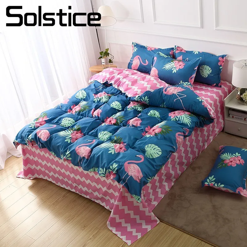

Solstice Home Textile 3-4Pcs Bedding Set Flamingo Blue Pink Duvet Cover Pillowcase Flat Sheet Girl Kid Adult Woman Bed Linen Kit