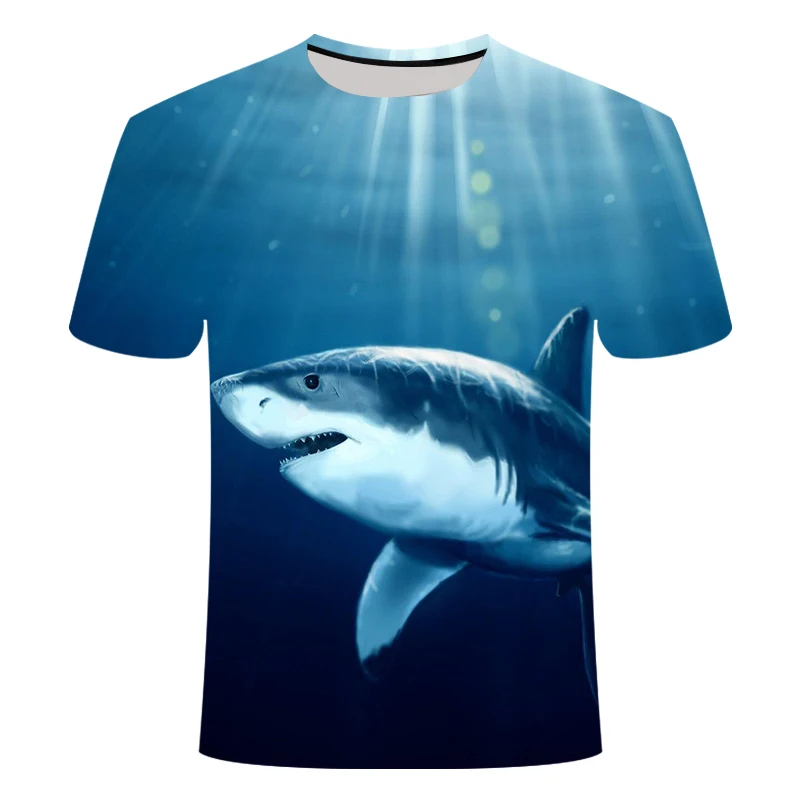 

New Big head shark t shirt3D T-shirt Anime Tops Leisure Blue fish T shirt shark Print Fishing T shirt Men Women Harajuku Fish