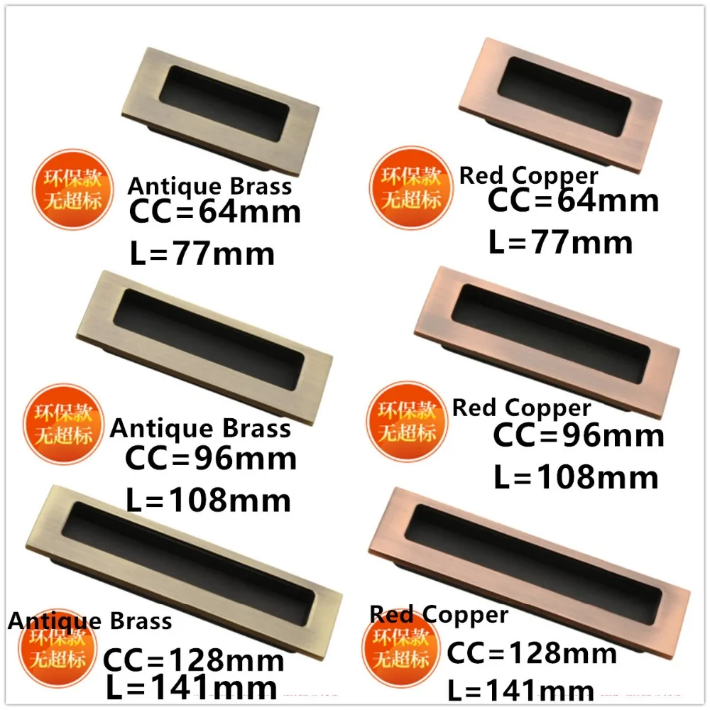 Hole Pitch 64mm/96mm/128mm Kitchen cabinet door Bronze Invisible Handle furniture bedroom drawer pull antique brass color