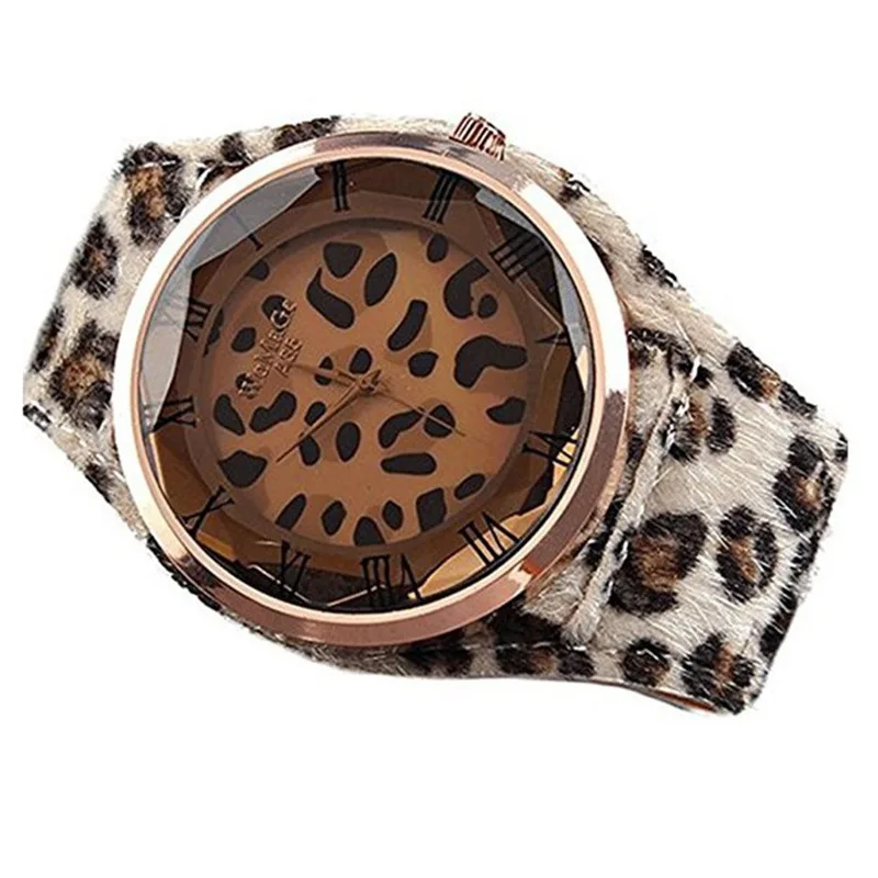Последняя мода Леопардовый принт большой циферблат кварцевых часов женские колготки кожаный ремешок часы для отдыха