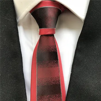 

Top Personality Casual Skinny Tie Fashion Party Wedding Necktie Black Red Bordered Gravata with Silver Stripes