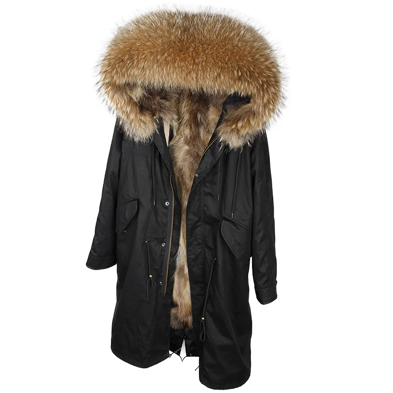

MaoMaoKong Casual Winter Fashion Woman Luxurious Real fur lining X-Long Parka Large Raccoon fur Hooded Coat Military Jacket