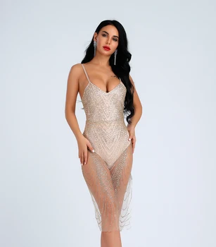 

Lyer 2019 party sexy dresses tight mesh ironing powder bandage dress