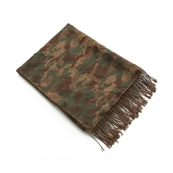 

DOUBCHOW 2017 New Fashion Unisex Womens Camouflage Jacquard Weave Winter Scarfs with Tassels Army Green Soft Cashmere Feel Shawl