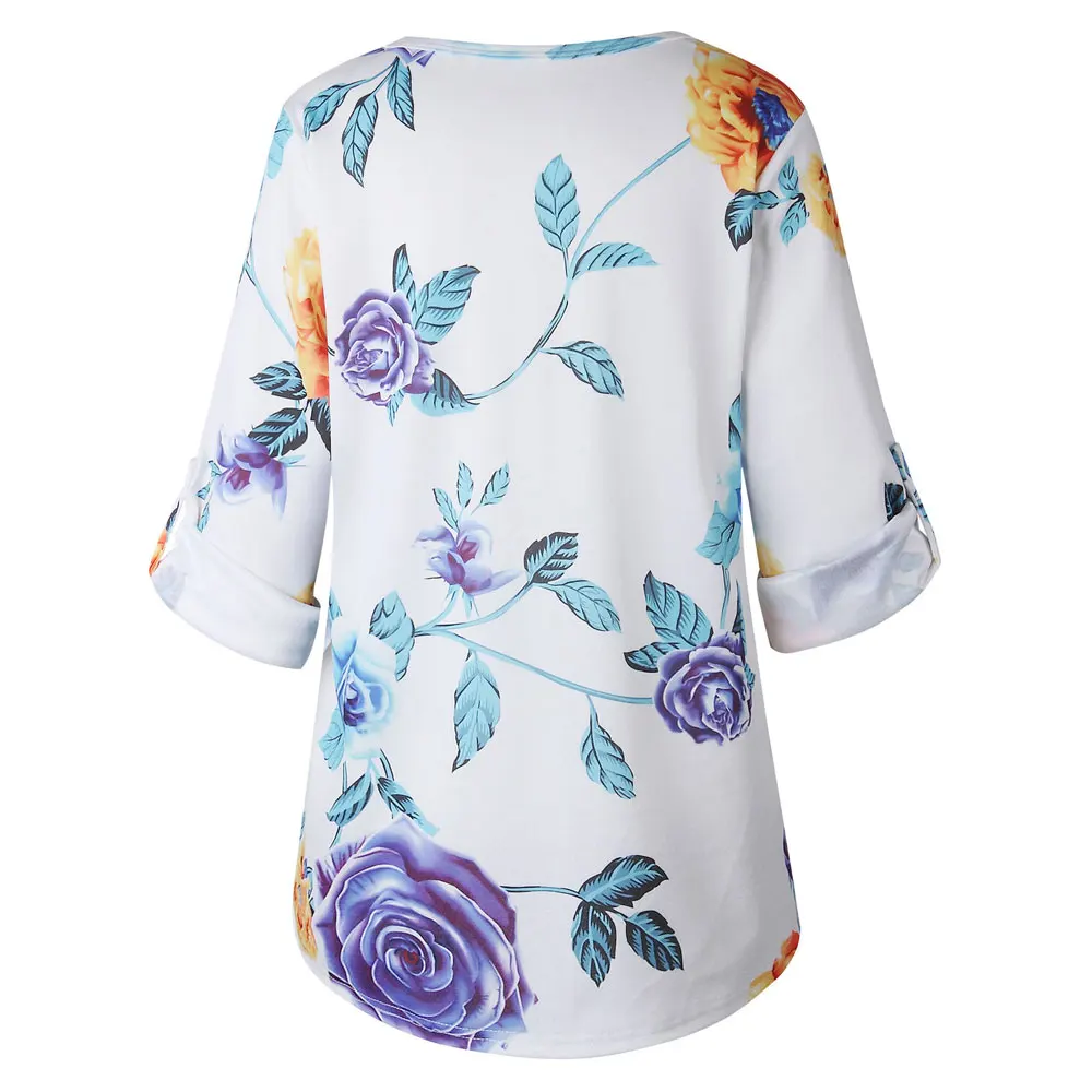 Новые женские топы с длинным рукавом с v-образным вырезом и цветочным принтом, модная женская летняя повседневная Свободная блузка, рубашка