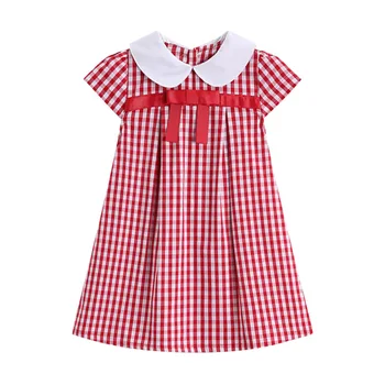 

2018 Princess Summer Girls Red Plaid Dress Baby 100% Cotton Bow Dresses Korean Print Costume for Children Clothing 3y-8y